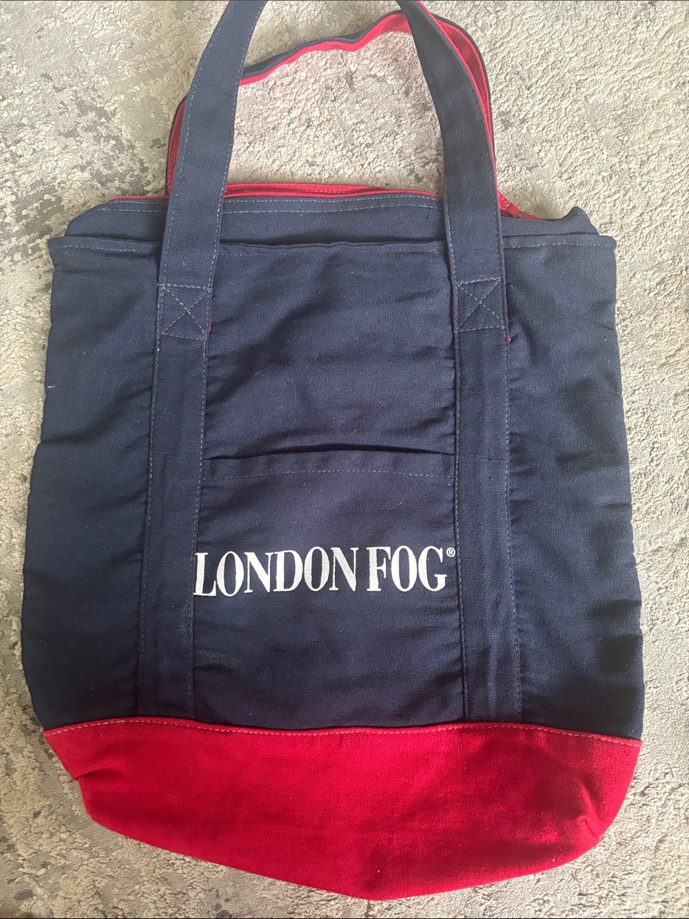 London Fog Navy and Red Canvas Messenger Tote